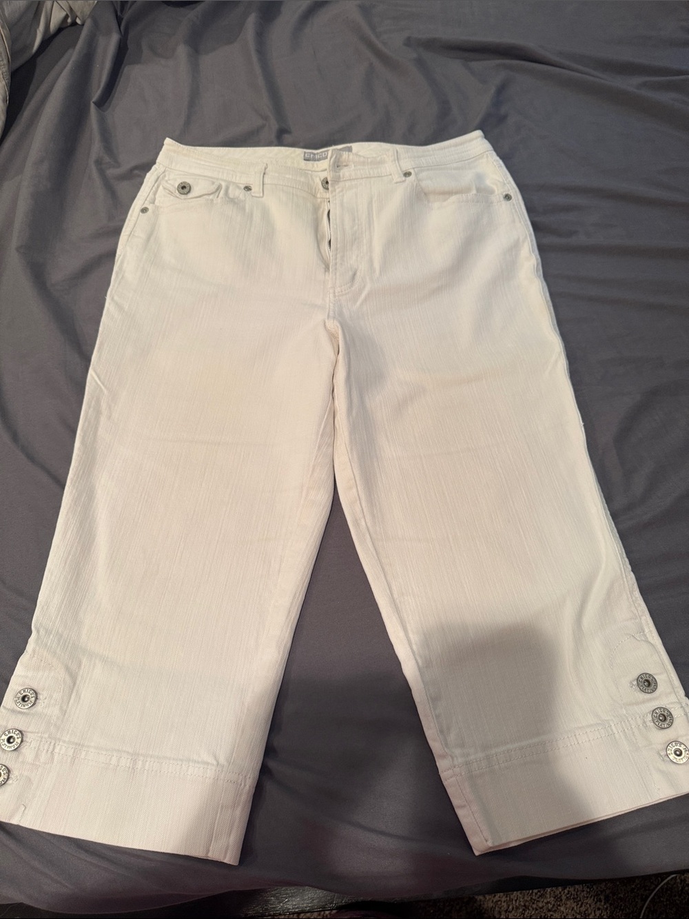 Chico's White Capris with Button Cuff Detail